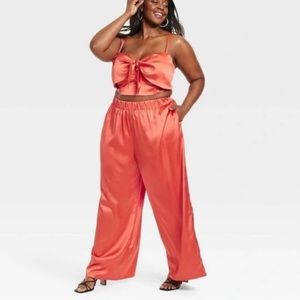 Sammy B Women's Plus Size Mid-Rise Satin Pull-On Pants - Orange New Size 2X